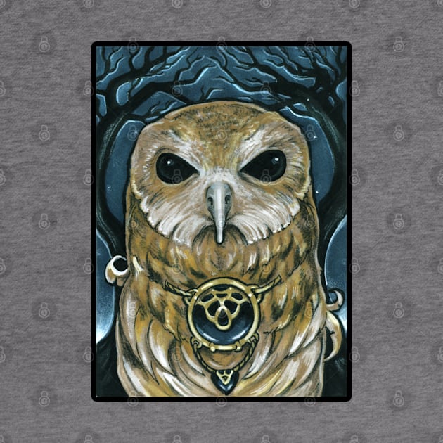 Owl Guardian of The Woods -Black Outlined Version by Nat Ewert Art